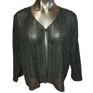 Norton Menauchton Women's Black Knit Mesh Long Sleeve Open Front Cardigan Top Xl